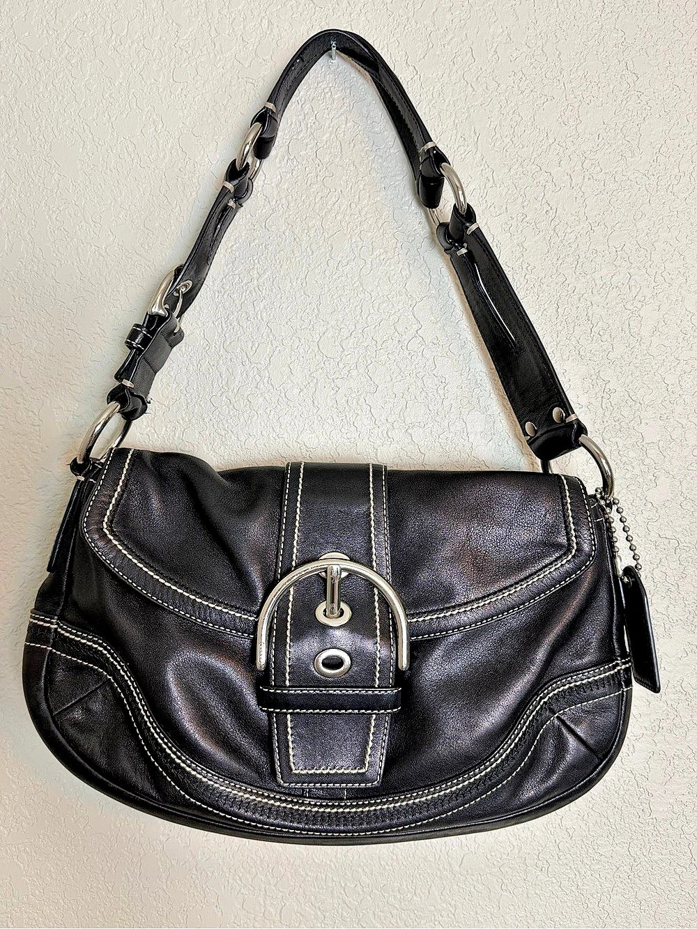 Vintage Coach Soho Flap Shoulder Bag Black Leather Purse Rare Braided Strap Y2K